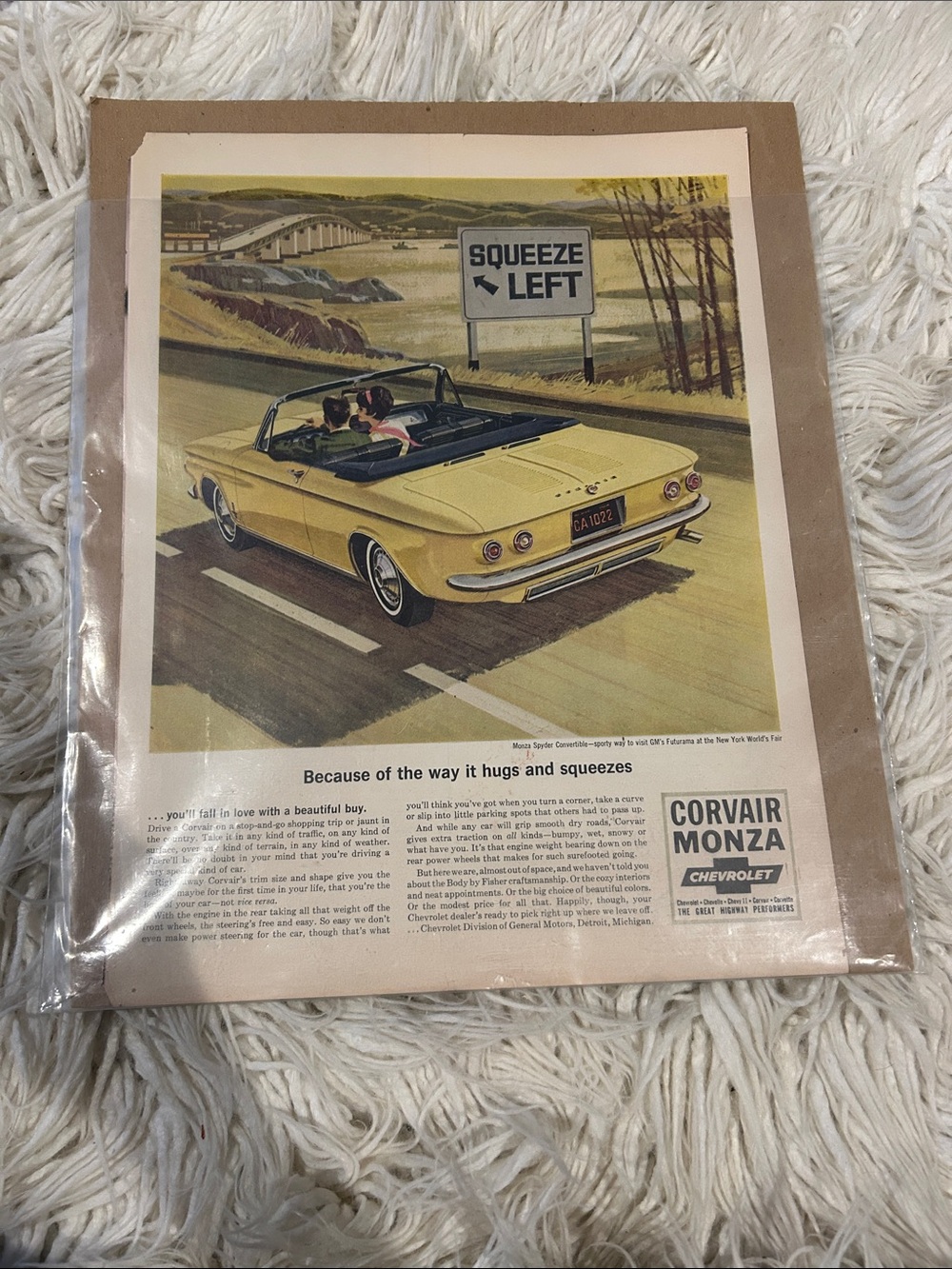 1964 Chevrolet Corvair Monza Spyder Convertible Print Ad Head To NY World's Fair